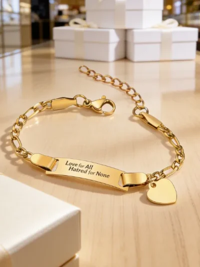 Artikel 1665 3 Pieces Children's Steel Armband Bracelet – Elegant, Safe & Personalized "Love for All Hatred for None"